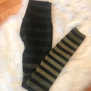 K-Deer striped green leggings.